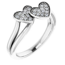 Load image into Gallery viewer, Sterling Silver Cubic Zirconia Pav√©  Double Heart Ring Size 5
