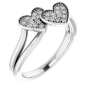 Sterling Silver Cubic Zirconia Pav√©  Double Heart Ring Size 5