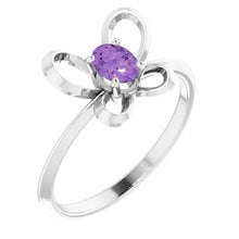 Charger l&#39;image dans la galerie, Sterling Silver 4x3 mm Oval February Youth Butterfly Birthstone Ring
