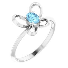 Load image into Gallery viewer, Sterling Silver 4x3 mm Oval March Youth Butterfly Birthstone Ring
