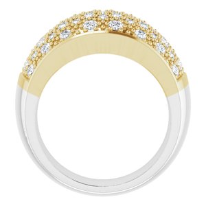 Bague micro pavée de diamants 14K blanc et jaune 1 CTW taille 7