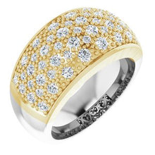 Charger l&#39;image dans la galerie, Bague micro pavée de diamants 14K blanc et jaune 1 CTW taille 7
