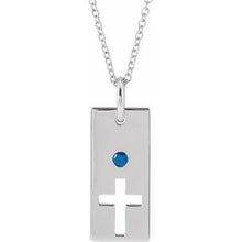 Charger l&#39;image dans la galerie, Sterling Silver Blue Sapphire Cross Bar 16-18&quot; Necklace
