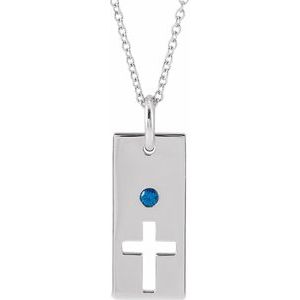 Sterling Silver Blue Sapphire Cross Bar 16-18" Necklace