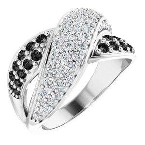 Bague en diamant 14K blanc 1 CTW noir et blanc