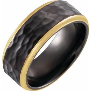 18K Yellow Gold PVD Black Titanium 8 mm Band Size 8.5