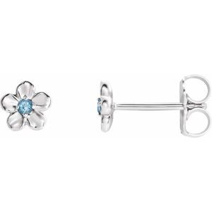 Sterling Silver Youth Imitation March Birthstone Flower Earrings