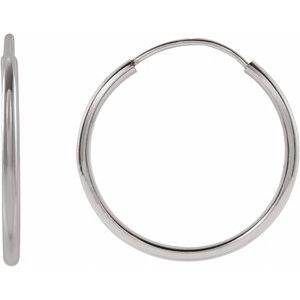 14K White 15 mm Tube Hoop Earrings