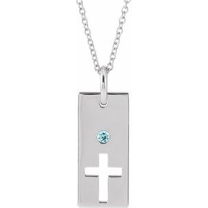 Sterling Silver Aquamarine Cross Bar 16-18