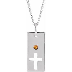 Sterling Silver Citrine Cross Bar 16-18