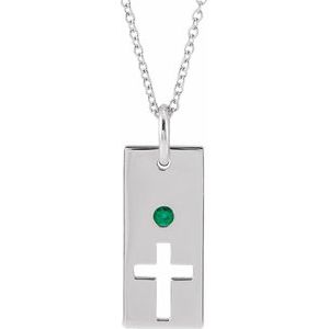 Sterling Silver Emerald Cross Bar 16-18