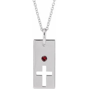 Sterling Silver Mozambique Garnet Cross Bar 16-18