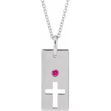 Charger l&#39;image dans la galerie, Sterling Silver Pink Tourmaline Cross Bar 16-18&quot; Necklace
