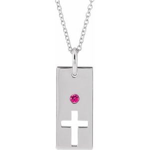 Sterling Silver Pink Tourmaline Cross Bar 16-18
