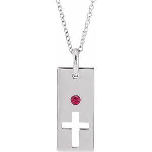 Sterling Silver Ruby Cross Bar 16-18