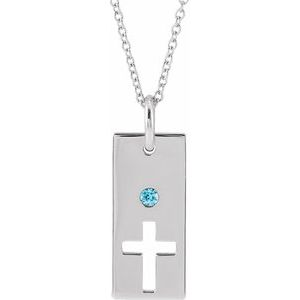 Sterling Silver Blue Zircon Cross Bar 16-18" Necklace
