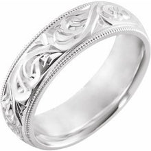 Load image into Gallery viewer, 14K White 6 mm Design-Engraved Milgrain Band Size 11.5
