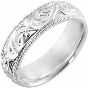 14K White 6 mm Design-Engraved Milgrain Band Size 5