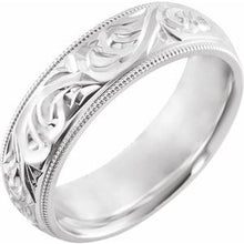 Load image into Gallery viewer, 14K White 6 mm Design-Engraved Milgrain Band Size 6.5

