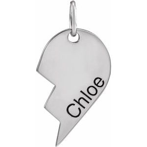 Sterling Silver 14x10 mm Left Engravable Broken Heart Pendant
