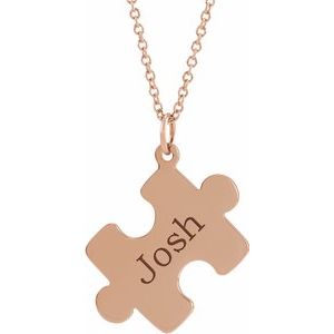 18K Rose Gold-Plated Sterling Silver 22.65x18 mm Engravable Puzzle Piece 16-18" Necklace