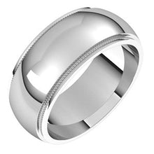 Load image into Gallery viewer, Sterling Silver 8 mm Milgrain Half Round Edge Band Size 10
