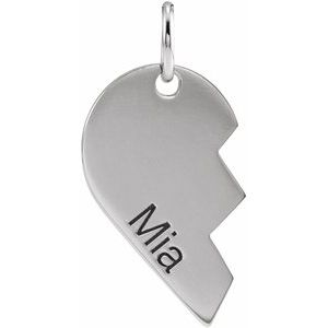 Sterling Silver 14x10 mm Right Engravable Broken Heart Pendant