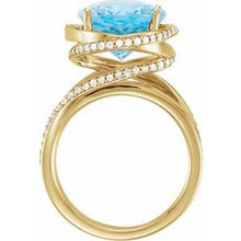 Load image into Gallery viewer, 14K Yellow Swiss Blue Topaz &amp; 1/2 CTW Diamond Spiral Ring
