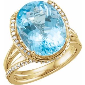 14K Yellow Swiss Blue Topaz & 1/2 CTW Diamond Spiral Ring