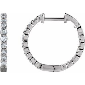 14K White 2 CTW Lab-Grown Diamond Inside-Outside Hinged 20 mm Hoop Earrings