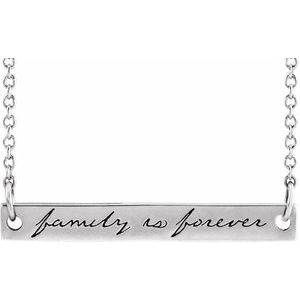 Sterling Silver 35x6 mm Engraved "Family is Forever" Bar 18" Necklace