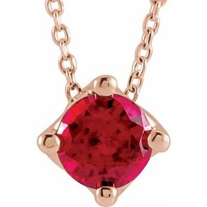 14K Rose Ruby Solitaire 16-18" Necklace