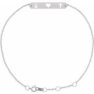 Sterling Silver Faith, Love, Hope Bar 6 1/2-7 1/2