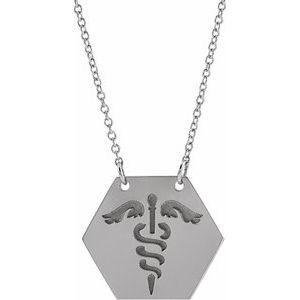 Sterling Silver 17.8x15.5 mm Engravable Medical Identification 18" Necklace