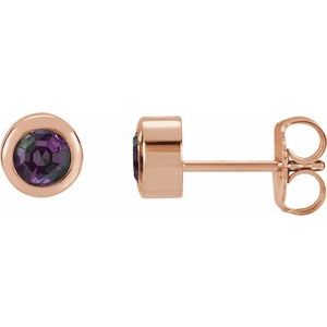 14K Rose 4 mm boucles d'oreilles rondes véritable pierre de naissance Alexandrite