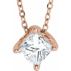 14K Rose 3/4 CT Diamond Solitaire 16-18" Necklace