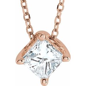 14K Rose 1/2 CT Diamond Solitaire 16-18" Necklace