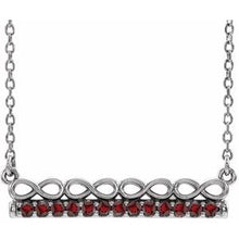 Charger l&#39;image dans la galerie, Sterling Silver Mozambique Garnet Infinity-Inspired Bar 18&quot; Necklace
