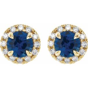 14K Yellow Blue Sapphire & 1/3 CTW Diamond Earrings