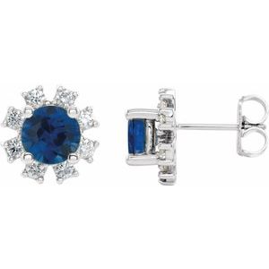 Platinum Chatham¬Æ Created Blue Sapphire & 1/2 CTW Diamond Earrings
