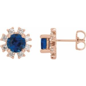 14K Rose Blue Sapphire & 1/5 CTW Diamond Earrings