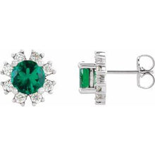 Load image into Gallery viewer, Platinum Emerald &amp; 1/5 CTW Diamond Earrings
