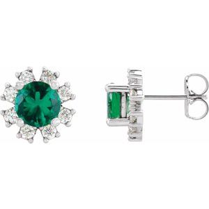 Platinum Emerald & 1/5 CTW Diamond Earrings