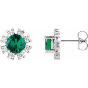 14K White Emerald & 1/5 CTW Diamond Earrings