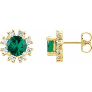 14K Yellow Emerald & 1/5 CTW Diamond Earrings