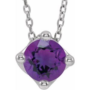 Sterling Silver Amethyst Solitaire 16-18" Necklace