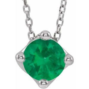 Sterling Silver Emerald Solitaire 16-18