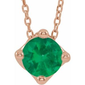Collier Solitaire Emeraude Rose 14K 16-18 