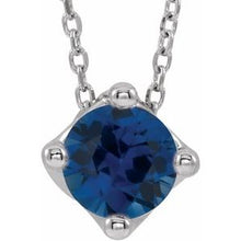 Load image into Gallery viewer, Sterling Silver Blue Sapphire Solitaire 16-18&quot; Necklace
