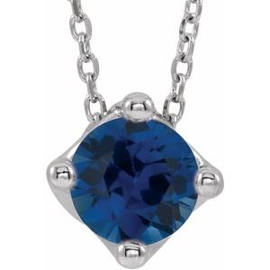14K White Blue Sapphire Solitaire 16-18" Necklace